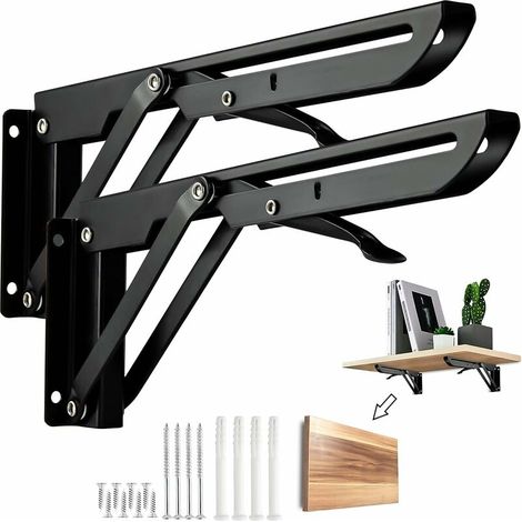 Lot de 2 Equerre Etagere 250mm, Support Console Pliable, d'étagère pliants en métal robuste pour étagère murale, 50KG (1/5)