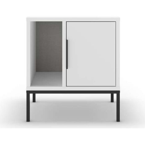Mesita de noche para dormitorio Md-Leo 1 puerta, 1 hueco acabado blanco/negro, 45cm(ancho) 50cm(alto) 35cm(fondo). (1/5)