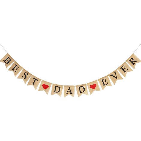Guirlande lumineuse « MEILLEUR PAPA DU MONDE » avec lettres, cœurs rouges décoratifs, bannière en toile de jute, fanion à tirer en forme de queue d'hirondelle, articles de fête (1/5)