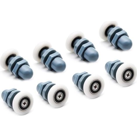 Lot de 8 Roulettes pour Porte de Douche, Roulettes de Rechange pour Porte de Douche En Plastique, Nylon et Acier Inoxydable, Diamètre 20mm, Gris (1/4)