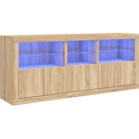 Aparador buffet cómoda armario mueble organizador cocina salón salón con luces LED sonoma 162 x 37 x 67 cm marrón 020029942