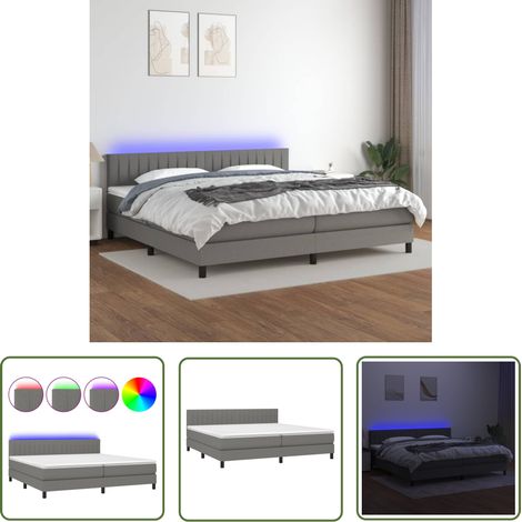 The Living Store Sommier à lattes de lit et matelas et LED Gris foncé 200x200 cm - Sommier Tapissier - Lit Plateforme - Lit Avec Led - Matelas À Ressorts Ensachés - Têtière Ajustable (1/5)