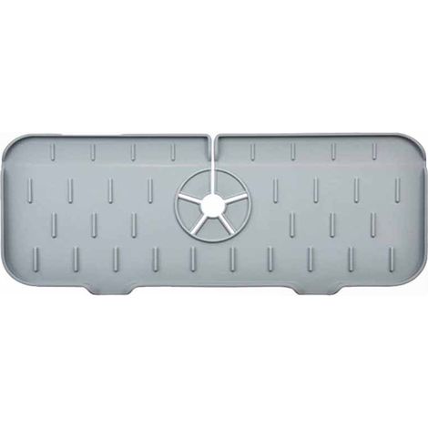 Tapis de robinetterie en silicone pour cuisine, également adapté aux salles de bains - protection anti-éclaboussures - tapis d'évier - protection anti-éclaboussures - plan de travail (gris) (1/4)