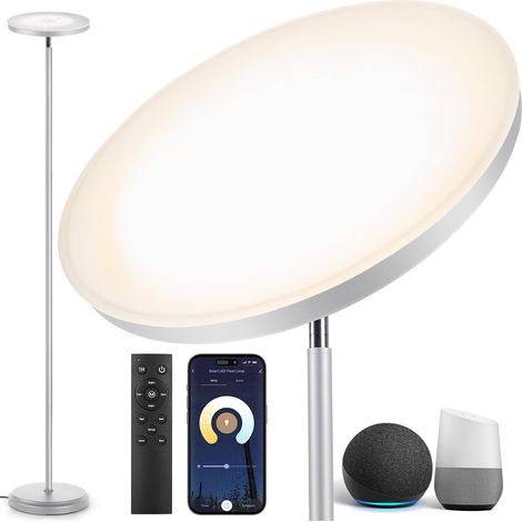LED Floor Lamp, 30W/3000LM WiFi, 3000K-6000K Dimmable, Silver Grey  Remote Control, App Control, Timer, Compatible with and Assistant, Living Room, Bedroom (1/5)