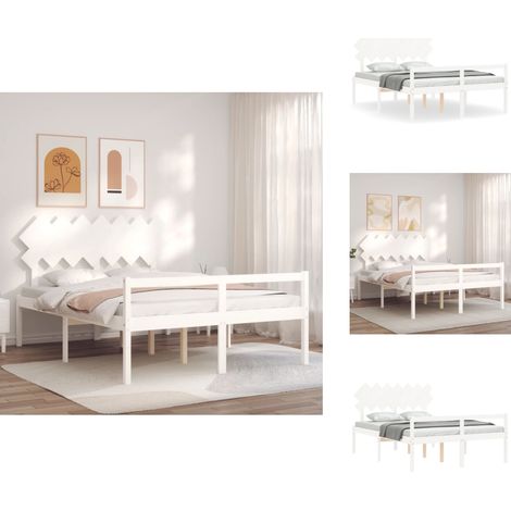 Lit pour personne âgée sans matelas blanc 140x190cm bois massif - Lit Senior - Lit Pour Personne Agée - Lit Haut - Lit Bois - Lit Blanc (1/5)