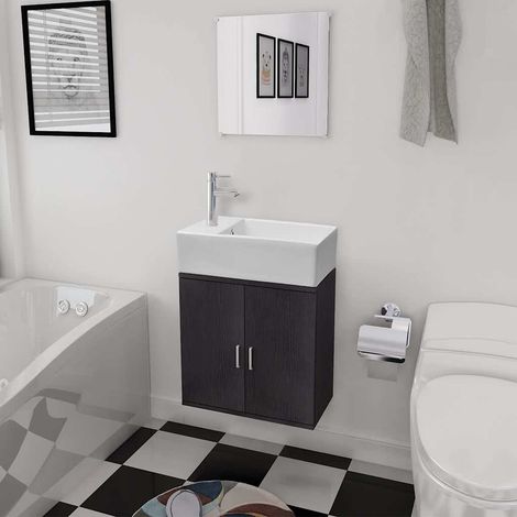 vidaXL Meubles de salle de bains trois pièces Noir (1/5)