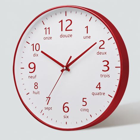 Horloge murale silencieuse à quartz ronde 20 cm fond blanc chiffres rouges réf 6897 – Livraison gratuite
