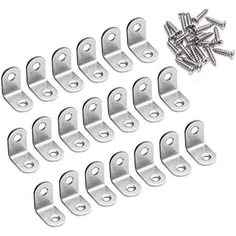 Aiperq 90 Degree Right Angle Fixing Brackets, 20 x 20 x 16mm L-Shaped Metal Corner Brackets, Stainless Steel Supports for Wood, Furniture, and Cabinets, 20 Pieces (1/4)