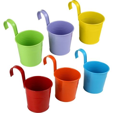 Ensemble de 6 jardinières suspendues en métal, pots suspendus en fer forgé, avec poignées et crochets amovibles, convenant aux fleurs, herbes aromatiques, plantes grasses et plantes en pot.