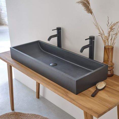 Berah Getah – Vasque à encastrer en béton noir 100 cm – Hauteur 12,5 cm – Profondeur 37 cm – Livrée montée pour installation facile