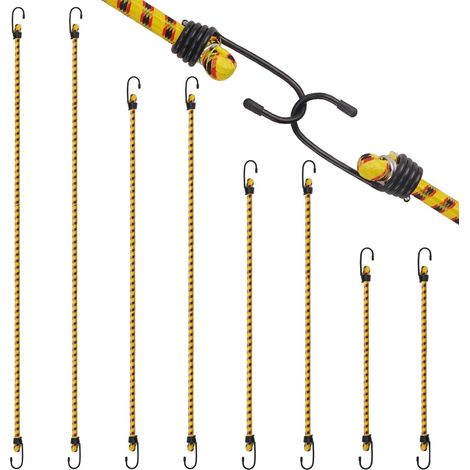 10 Pcs Tendeurs Elastique avec Crochets,40/60/ 80/100 CM Cordes élastiques,Sangles élastiques, Extenseur avec Crochet,Sandow Elastique Caoutchouc,Corde de Tension pour Bagage,Velo,Bache,Jaune (1/5)