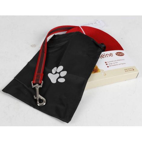 Hunde-Schleppleine 10 Meter gummiert reflektierend Karabiner Aufbewahrungstasche (1/5)