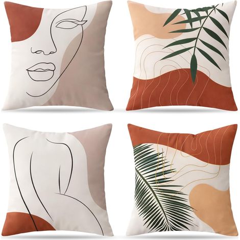 Housses de Coussin 45x45 cm Décoratives en Lin, Lot de 4, Taies d'Oreiller Carrées pour Canapé Lit Chambre Salon Maison, Housse Coussin Canapé Déco Intérieure Moderne, Fermeture Éclair Invisible Doux (1/5)