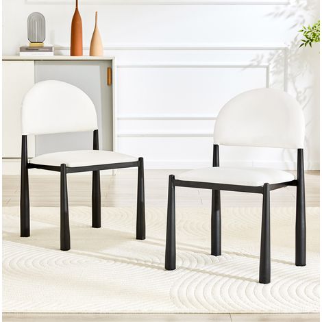 Chaises de salle à manger modernes 2 pièces en PU blanc avec pieds métalliques HAVRYA (1/5)