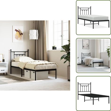 Bettgestell mit Kopfteil Metall Schwarz 75x190 cm - Metallbettfundament - Doppelbett - Boxspringrahmen - Bettgestell Schwarz - Schlafzimmermöbel (1/5)