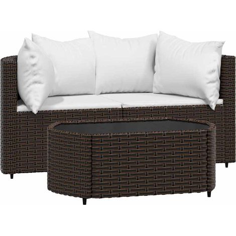Set muebles de jardín 3 piezas y cojines ratán sintético marrón vidaXL (1/5)