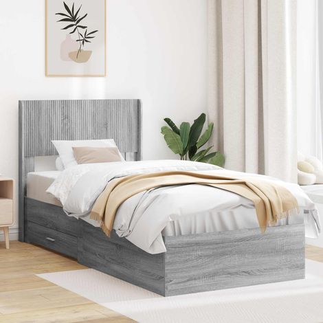 vidaXL Bettgestell mit Stauraum und Kopfteil Grau Sonoma 90 x 190 cm (1/5)