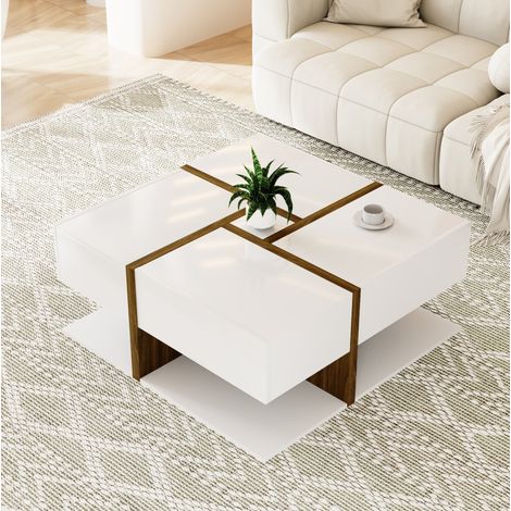 table salon rangement 78x78 cm blanc brillant OKMYHOME (1/5)