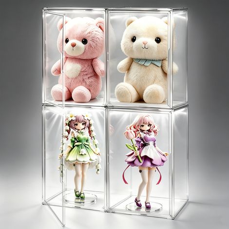 Grande Vitrine LED en Acrylique 44×33×33 cm,Lot de 4 avec 6 Faces Transparentes,Porte Magnétique Anti-Poussière, Étagère Amovible, Boîte de Rangement Empilable pour Lego et Grands Objets de Collection (1/5)