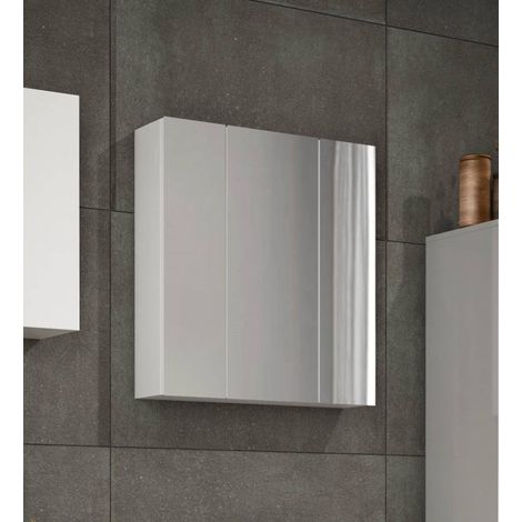 Mobile Pensile Algeri, Specchio Incluso, Made in Italy, 17x70h cm Bianco Lucido (1/5)