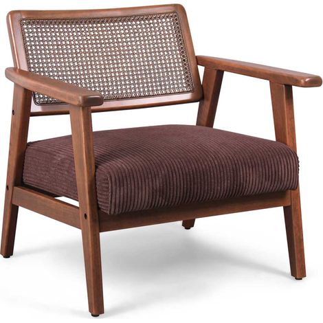 Boca - Poltrona in legno massello di Parawood con innesti in polyrattan e seduta in velluto a coste (1/5)