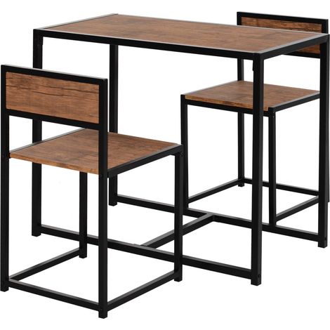 Table haute 3 pièces marron noir 2 chaises 1 table (90 x 47 x 76 cm)