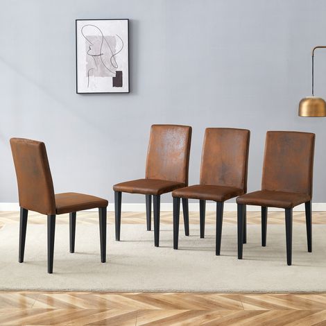 REDOM Set di 4 sedie da pranzo, schienale ergonomico, tessuto marrone effetto camoscio, gambe in metallo nero