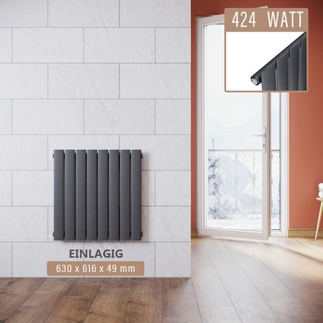 SONNI Paneelheizkörper Horizontal 630 x 616 mm Anthrazit Badezimmer/Wohnraum Einlagig Horizontal Heizkörper Badheizkörper Design Flachheizkörper