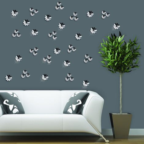 Pack de 12 fleurs 3D chics adhésives MIROIR - Autocollants stickers adhésifs effet miroir (1/5)