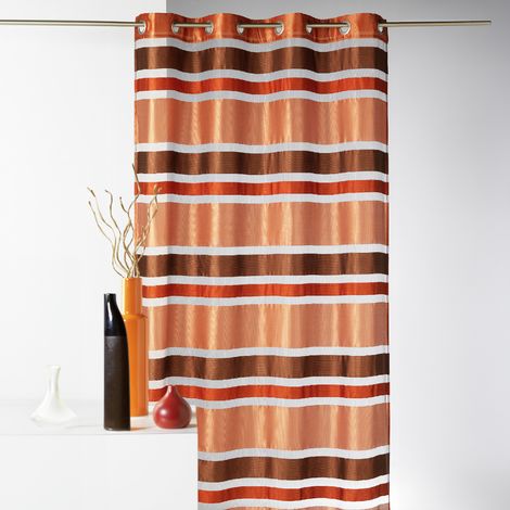 Voilage organza coloré aux rayures horizontales Marron chocolat 140x240 cm (1/2)