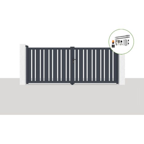 Pack portail battant électrique VEYMONT 350x140cm Gris + Motorisation TANKER B250 (1/5)