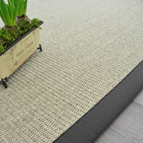 Décoweb – Tapis sisal Quintana blanchi – Ganse coton anthracite – 140 x 200 cm – Antistatique et compatible chauffage par le sol (1/5)