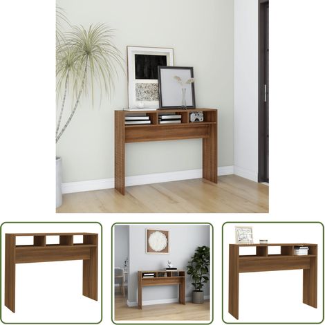 The Living Store Table console Chêne marron 105x30x80 cm Bois d'ingénierie - Table Basse - Meuble D'appoint - Table Console - Table D'entrée - Rangement Intérieur (1/5)