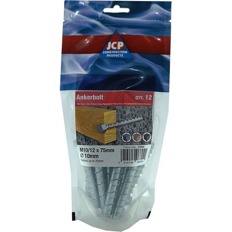Jcp Fixings Ankerbolts Hexagon Head BZP 10/12 x 75mm - (1/2)