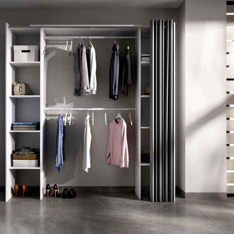 Dmora - Armario Dgond, Estructura para vestidor, Perchero abierto, 180x50h205 cm, Blanco y Gris (1/4)