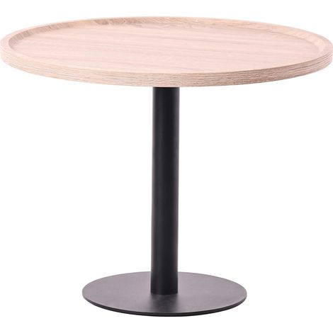 Table d'appoint moderne plateau rond en bois couleur chêne Ø60cm design avec pied central en métal noir 100009148