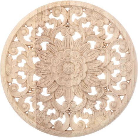 autocollant rond en bois sculpté, applique décorative pour meubles et portes.-20X20X0.9CM-Beige