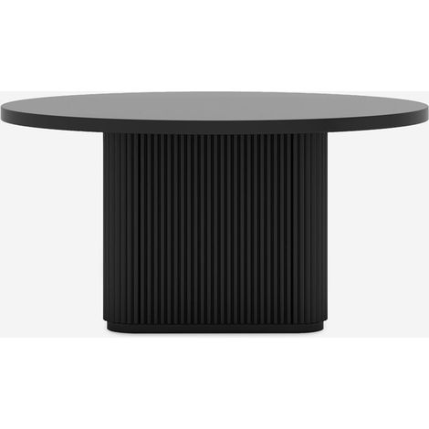 Runder schwarzer Holzcouchtisch 80x45cm gerillt Vaik - Schwarz
