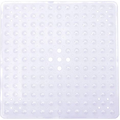 Tapis de douche carré 53 x 53 cm, antidérapant, anti-moisissure, avec ventouse, absorbant, sans BPA, antibactérien, lavable en machine, avec trous de drainage - Blanc (1/5)