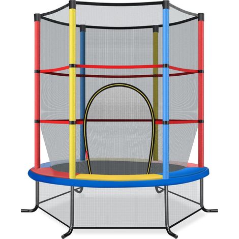 COSTWAY Cama Elastica Infantil Ø 165cm, Trampolines con Red de Seguridad y Almohadilla para Muelles para Niños de 3-6 Años, de Interior/Exterior, Carga estática 135kg Multicolor (1/5)