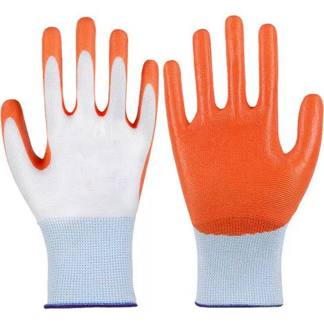 Gants Antidérapants - Nitrile - Poignets Élastiques - Résistants à l'Abrasion - Taille Unique - Lot de 4 - Orange (1/5)