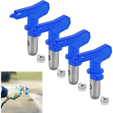 4 PCS Buse de Pulvérisation en Acier Tungstène Airless 517 et 415 Pistolet â Pulverisation Réversible avec 4 Bagues d'Étanchéité Buse Résistante pour Peinture, Meubles, Clôture,Bleu (1/5)