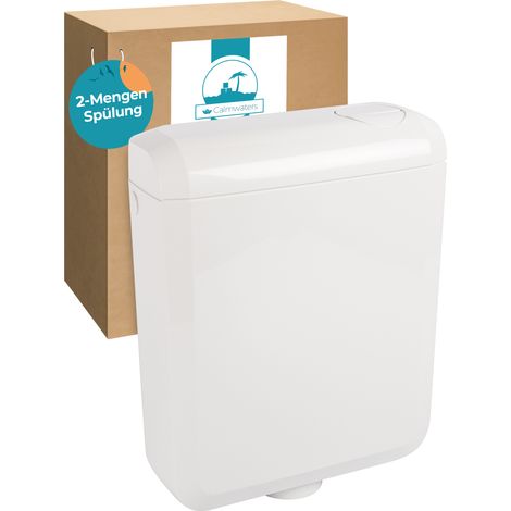 Calmwaters® Spülkasten mit 2-Mengen-Spülung, 3 - 3,5 & 6 - 7 Liter Spülmenge, Aufputzspülkasten WC schmal, Spülkasten in Weiß zur Aufputz-Montage, mit Zwei Mengen Technik, 29HB2732