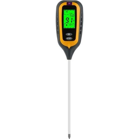Misuratore di pH del terreno 4 in 1, misuratore di temperatura e umidità del terreno, tester di pH a energia solare per piante e fiori da giardino, display LCD (quadrato) - Crezuo