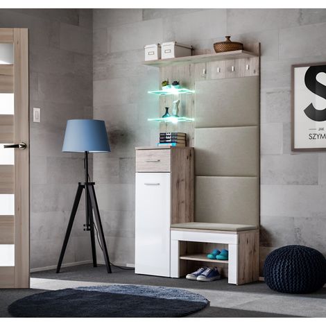 Ensemble de meubles d'entrée avec coussin "Gustavo VI" - Blanc/Beige - L 100 x H 200 x P 35 cm - Livraison gratuite (1/3)