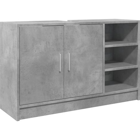 Armoire d'évier contemporaine espace de rangement 90 x 29 x 55 cm en bois d'ingénierie gris béton (1/5)