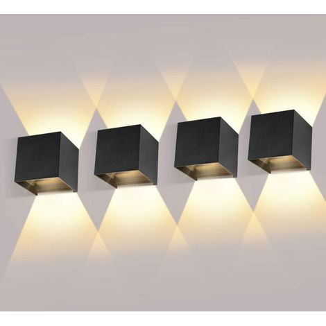 4 Pack Applique Murale Interieur/Exterieur Avec Angle de Faisceau Réglable 12W Appliques Murales LED 3000K Blanc Chaud NoireApplique Extérieur Etanche IP65 [Classe énergétique F]