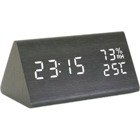 Réveil Silencieux - Affichage Température Humidité - Horloge LED Bois - Commande Vocale - 3 Alarmes - Alimentation Double - 1 Pièce (1/5)