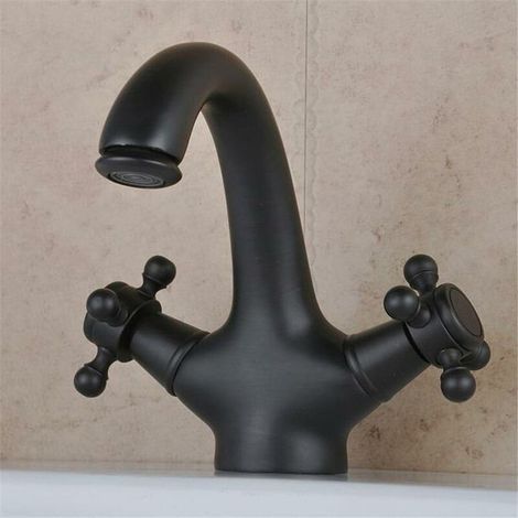Badezimmer-Waschtischarmatur, Retro-Design, schwarz, mit Öl eingerieben, Bronze, Einhebelmischer für heißes und kaltes Wasser (1/5)