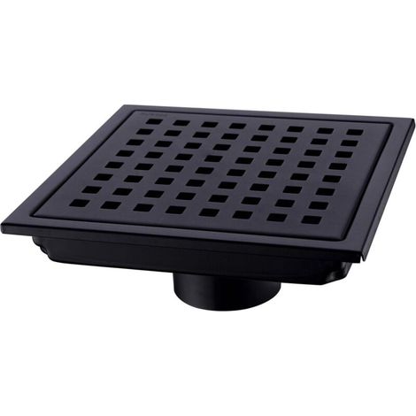 Lntyq – Siphon de douche carré 15x15 cm – Acier inoxydable plaqué noir – Grille amovible – Sortie inférieure 5,1 cm pour haut débit